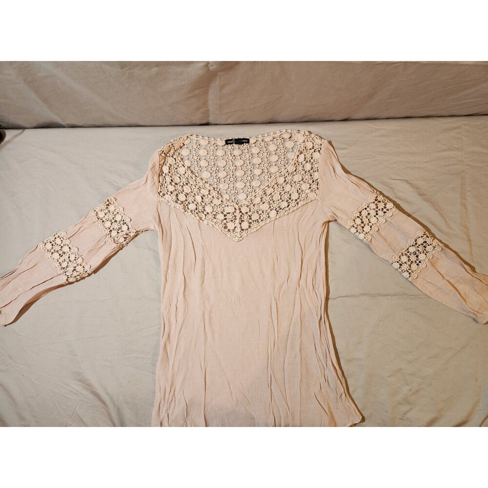 White 100% Cotton Floral Lace Prarie Beachy Ruffle Sleeve Blouse Med